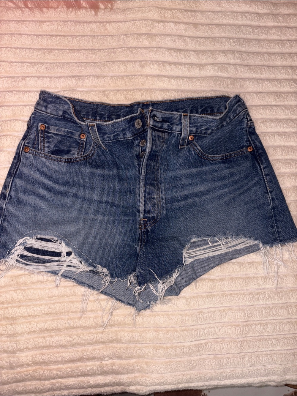 Levi Strauss & Co High-Waist Distressed Denim Shorts - Blue